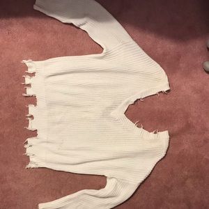 White V neck forever 21 sweater with frayed hem